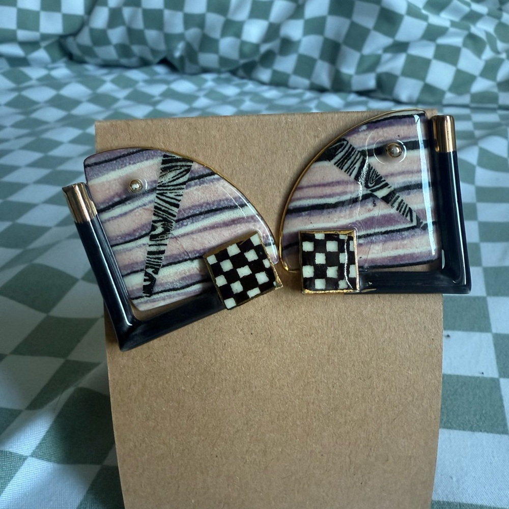 Vintage Designer Checkerboard Black and White Earrings